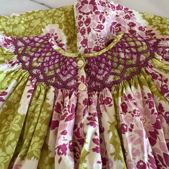 Little Threads Floral Smocked Dress 3T Pink & Green Vintage-Inspired Print - Picture 7 of 9